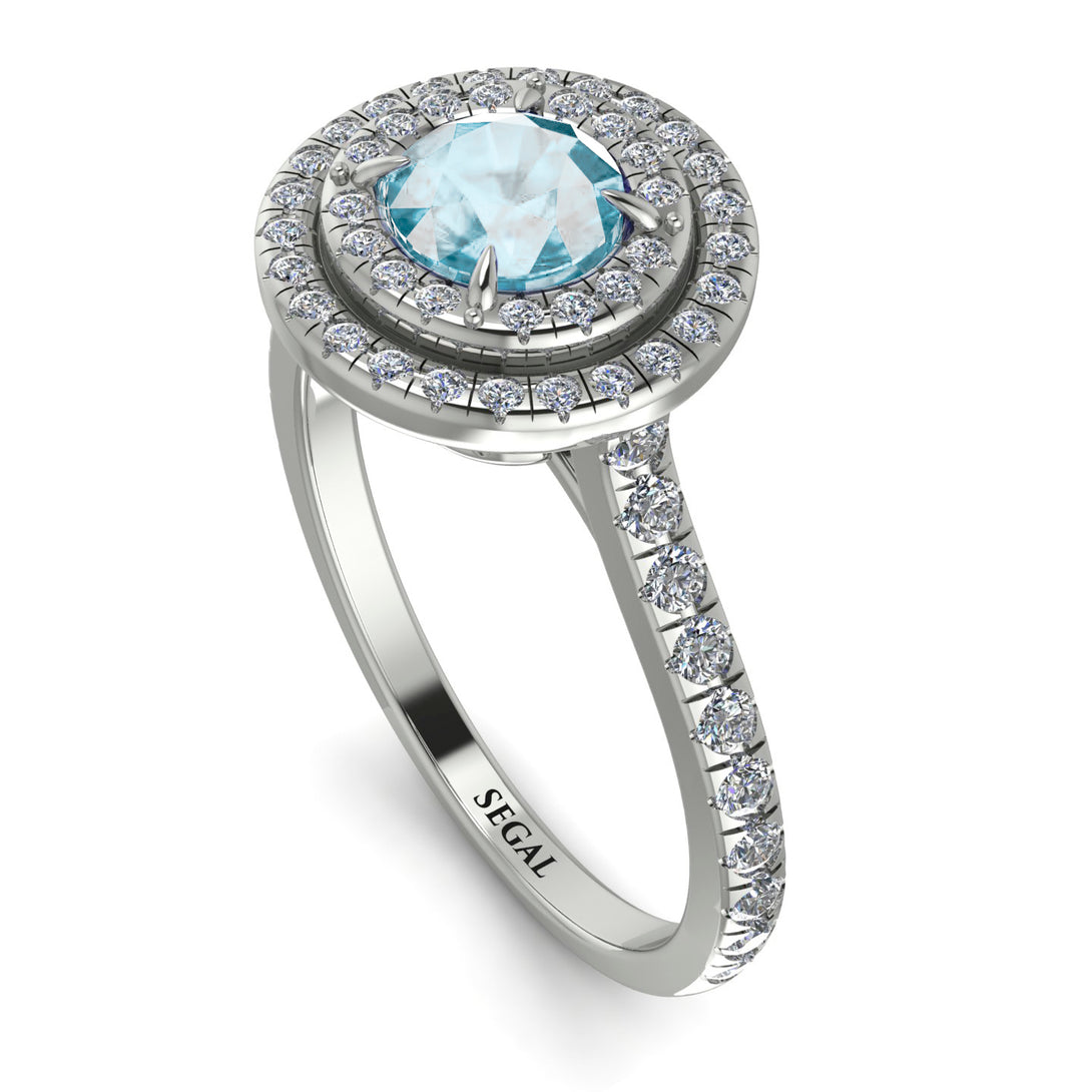 Double Halo Aquamarine Ring - Zoey No. 403